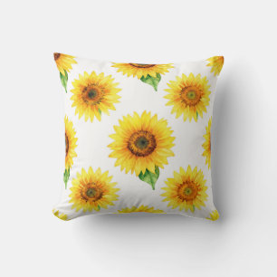 Bright Sunflower Watercolor Seamless Pattern Throw Pillow