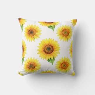 Bright Sunflower Watercolor Seamless Pattern Throw Pillow