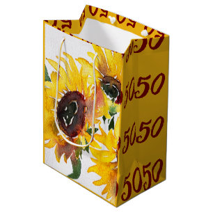 bright sunflower watercolour fabulous 50 medium gift bag