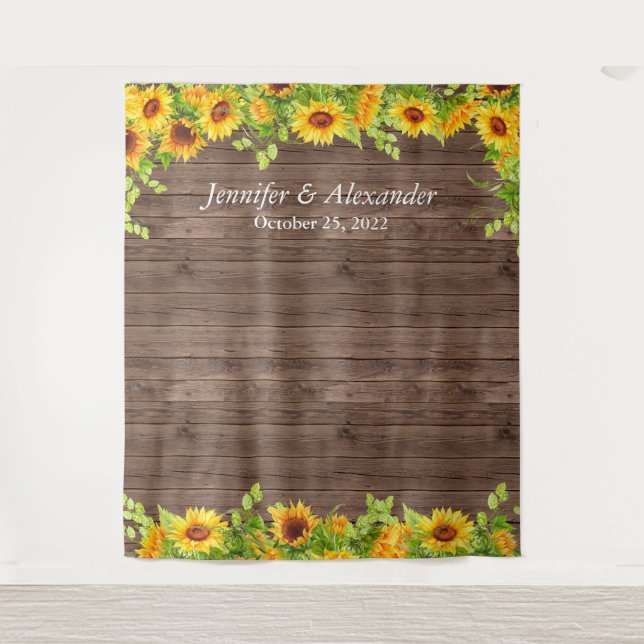 Bright Sunflower Wedding Photo Booth Backdrop Tapestry (Front)