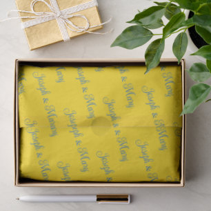 Bright Sunflower Yellow Denim Blue Script Wedding Tissue Paper