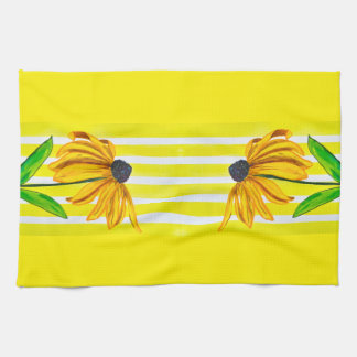 Bright Sunflower & Yellow Striped Decorative Kitchen Towel
