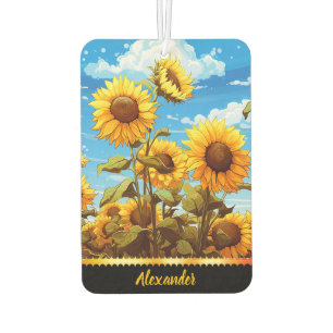 Bright sunflowers bloom under a clear blue sky air freshener