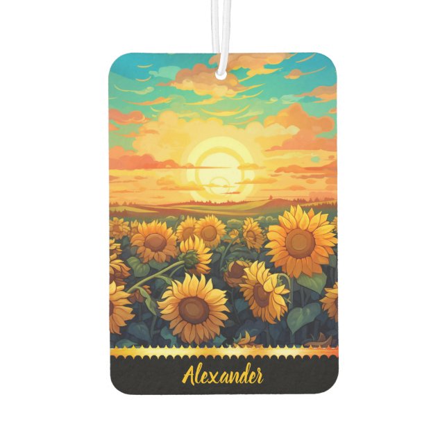 Bright sunflowers in golden sunlight air freshener (Back)