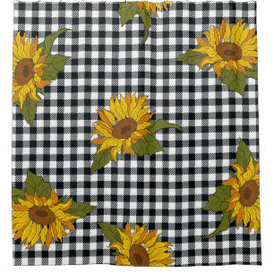 Bright sunflowers on a black and white buffalo che