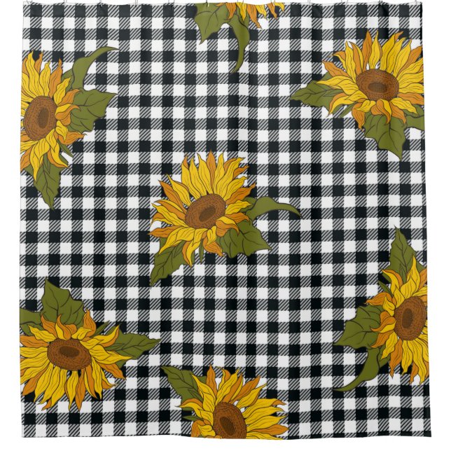 Bright sunflowers on a black and white buffalo che (Front)