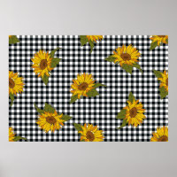Bright sunflowers on a black and white buffalo che