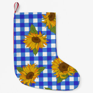 Bright sunflowers on a chequered background. Vinta Small Christmas Stocking