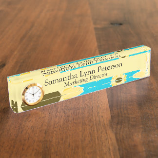 Bright Sunflowers on Blue Nameplate