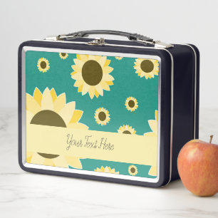 Bright Sunflowers on Green Metal Lunch Box
