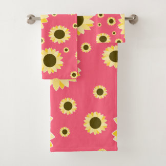 Bright Sunflowers on Pink Bath Towel Set