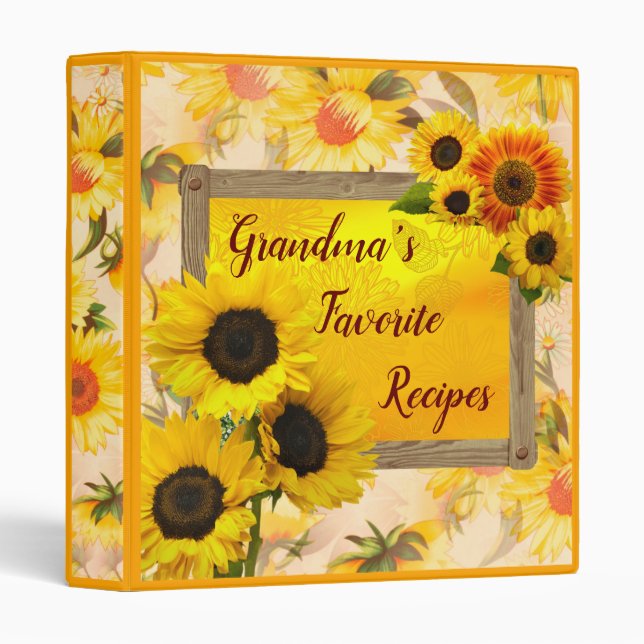 Bright Sunny Sunflower Frame Favourite Recipe Binder (Front/Spine)