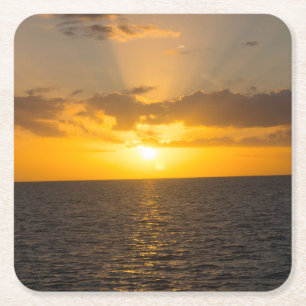 Bright Sunset on the Ocean Square Paper Coaster