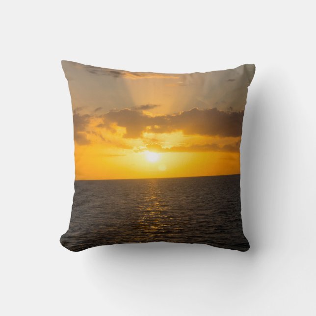 Bright Sunset on the Ocean Throw Pillow (Front)