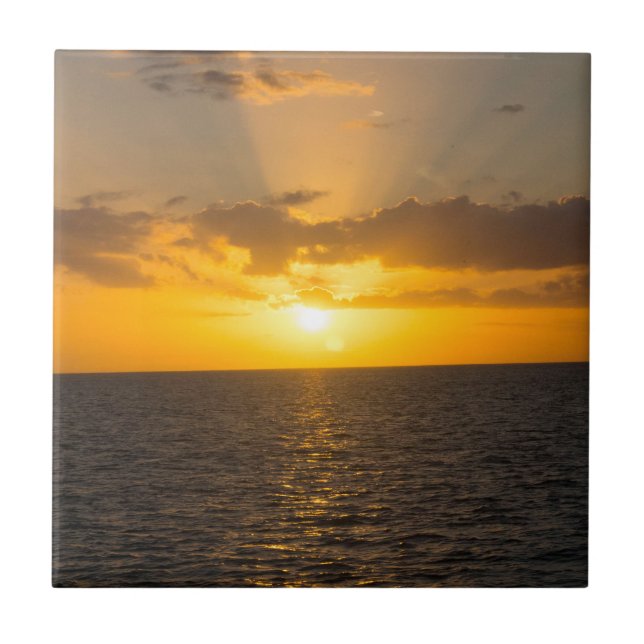 Bright Sunset on the Ocean Tile (Front)