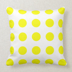 Bright Sunshine Yellow Polka Dots on White Throw Pillow