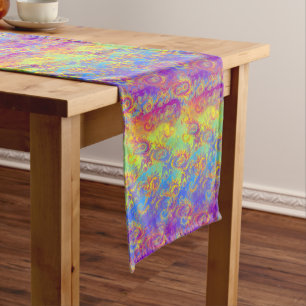 Bright Swirl Fractal Patterns Rainbow Psychedelic Long Table Runner