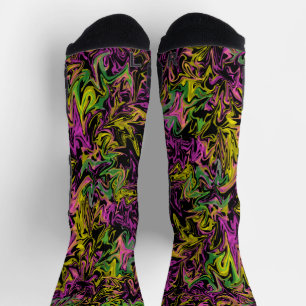 Bright Swirls of Pink Green Yellow Abstract Art Socks
