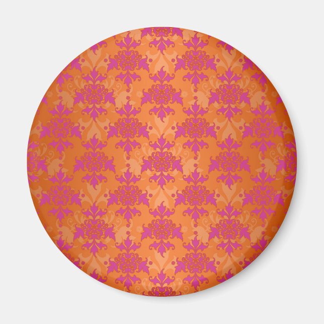 Bright Tangerine Tango Damask Orange Pink Magnet (Front)