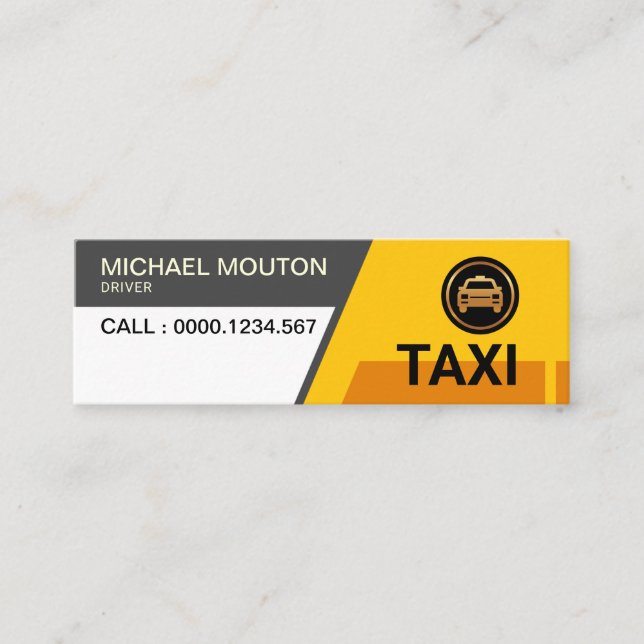 Bright Taxi Trapezium Shapes Yellow Transport Mini Business Card (Front)