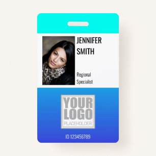 Bright Teal Aqua Ombre Logo Template Employee Badge