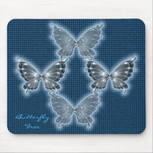 Bright Teal Butterfly Pattern Mouse Pad