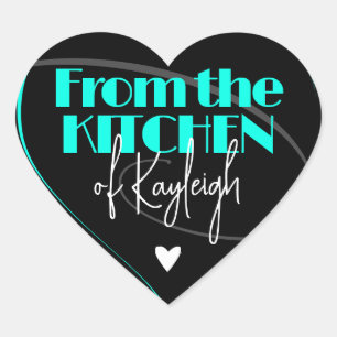 Bright Teal From the Kitchen of Signature Name Heart Sticker