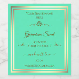 Bright Teal Product Label Gold Frame Vintage Rose