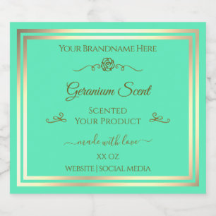 Bright Teal Product Label Gold Frame Vintage Rose