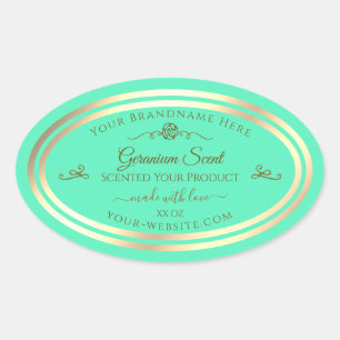 Bright Teal Product Label Gold Frame Vintage Rose