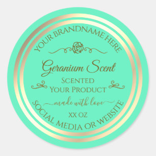 Bright Teal Product Label Gold Frame Vintage Rose