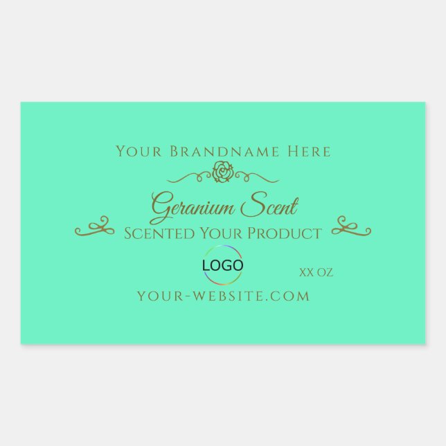 Bright Teal Product Label with Gold Frame and Logo (Front)
