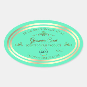 Bright Teal Product Label with Gold Frame and Logo