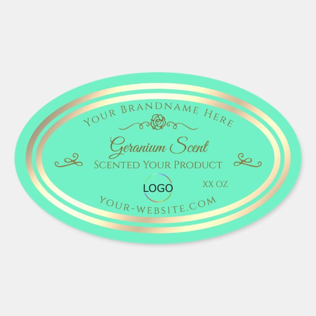Bright Teal Product Label with Gold Frame and Logo (Front)