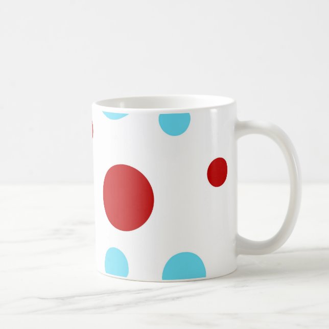 Bright Teal Turquoise Red White Polka Dots Pattern Coffee Mug (Right)