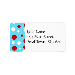Bright Teal Turquoise Red White Polka Dots Pattern Label