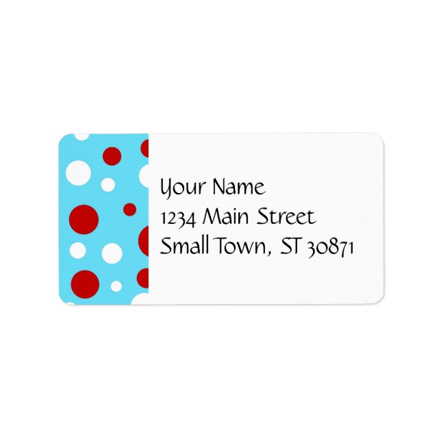 Bright Teal Turquoise Red White Polka Dots Pattern Label (Front)