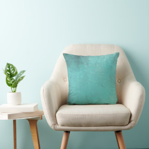 Bright Teal with Antiqued Stamped Print   Pillow