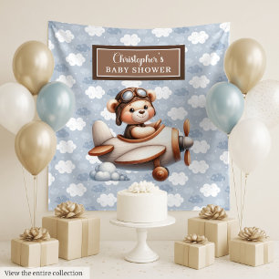 Bright teddy bear pilot baby shower photo sign tapestry