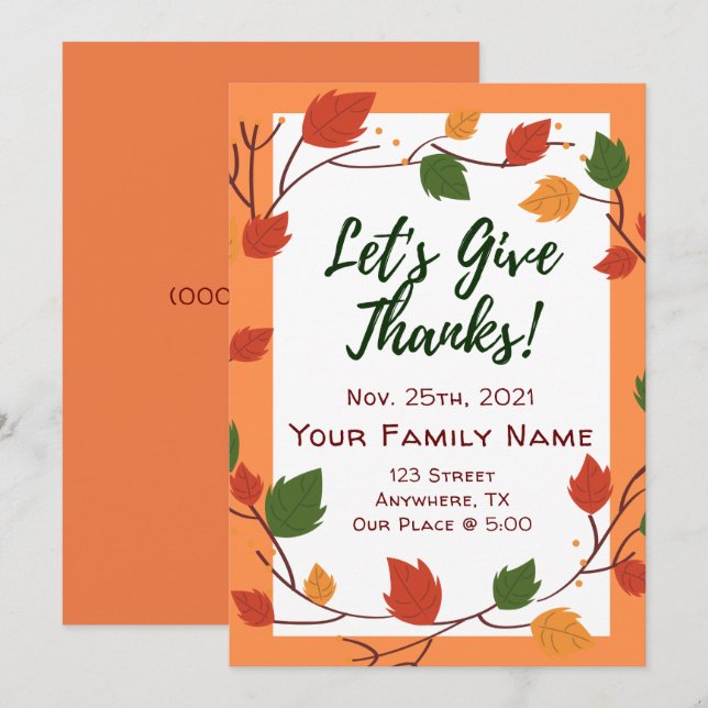 Bright Thanksgiving Invitations Autumn Fun Casual! (Front/Back)