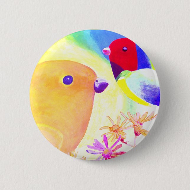 Bright Tie-Dye Birds 2 Inch Round Button (Front)