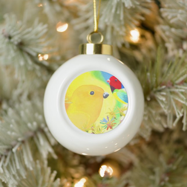 Bright Tie-Dye Birds Ceramic Ball Christmas Ornament (Tree)