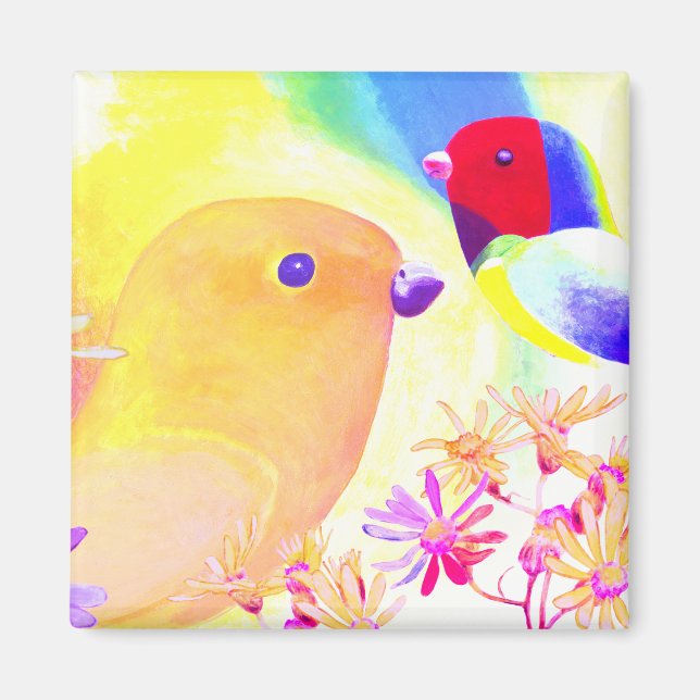 Bright Tie-Dye Birds Magnet (Front)