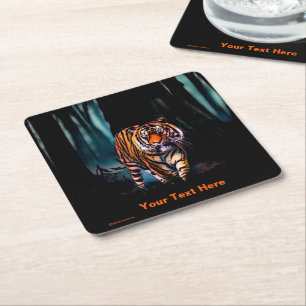 Bright Tiger Dark Forest Square Paper Coaster