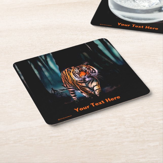 Bright Tiger Dark Forest Square Paper Coaster (Angled)