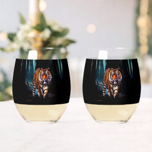 Bright Tiger Dark Forest Stemless Wine Glass