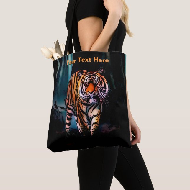 Bright Tiger Dark Forest Tote Bag (Close Up)