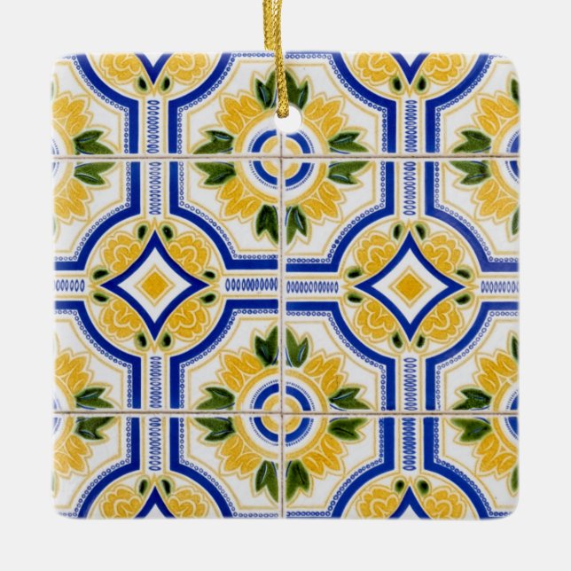 Bright tile pattern, Portugal Ceramic Ornament (Front)