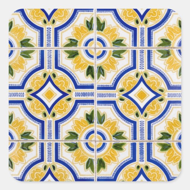 Bright tile pattern, Portugal Square Sticker (Front)
