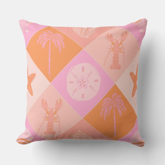 Bright & Trendy Beach Patchwork Throw Pillow  (Front)